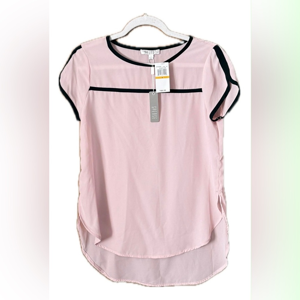 Spense Light Pink Blouse with Black Trim